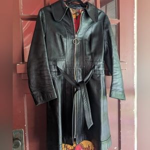 Vintage belted leather midi coat- so FINE